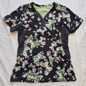 Butterfly Print Scrub Top